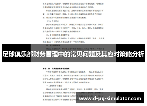足球俱乐部财务管理中的常见问题及其应对策略分析